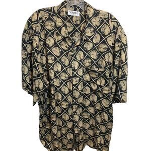 Summa 100% Silk men’s Large Monstera plant leaf print short sleeve shirt
